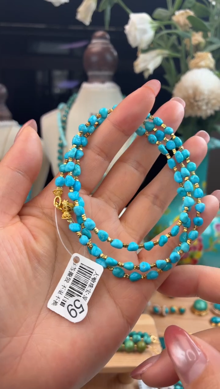 银S925镀金镶嵌绿松石项链1