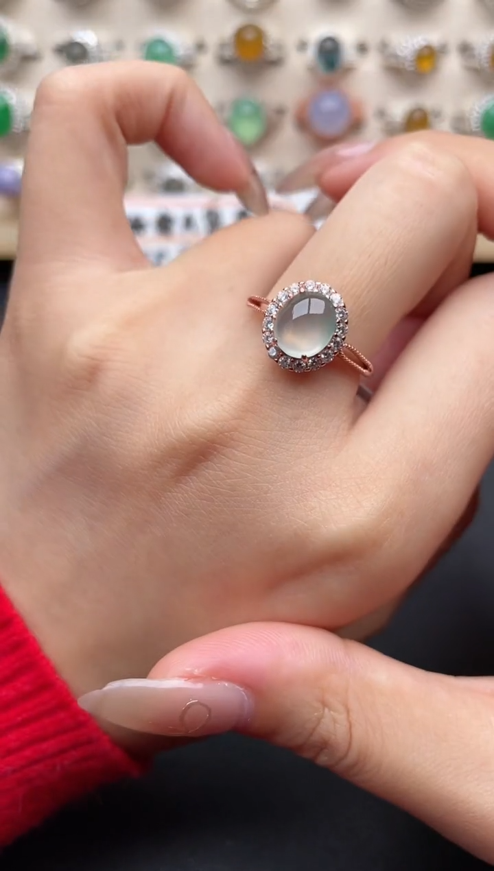 【闪购商品】翡翠戒指银S925镶嵌一物一证一礼盒