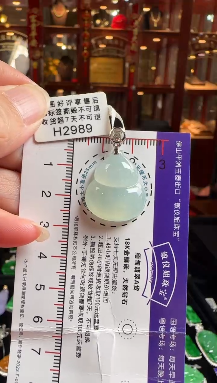 颈饰18K金镶嵌翡翠H2989冰葫芦