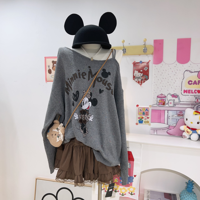 清版】2025秋季新款时髦感吊带斜肩漏肩出游穿搭宽松慵懒毛衣