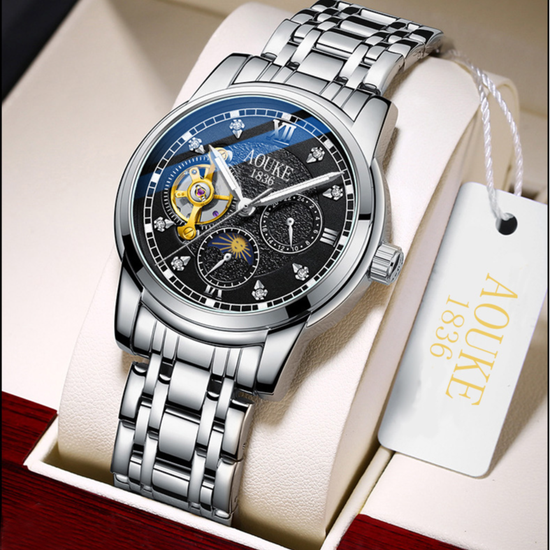 AOUKE/奥刻伯爵系列日月星辰自机械镂空男士腕表kk303