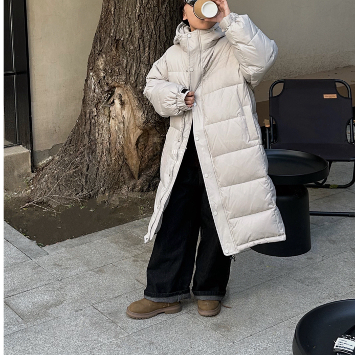 中国风女童保暖过膝羽绒服冬季时髦洋气儿童女童连帽中长款11285