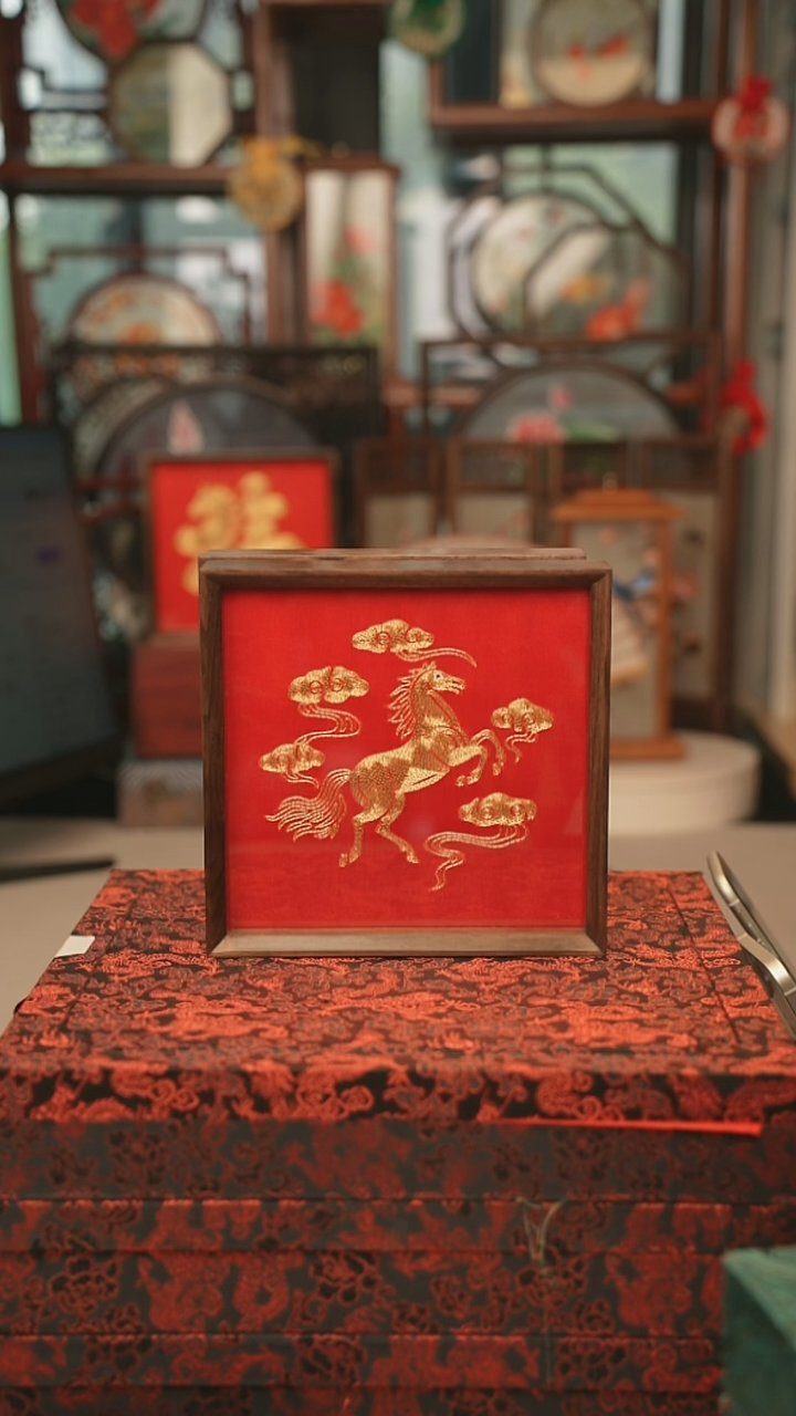 扇子摆件摆台双面绣花