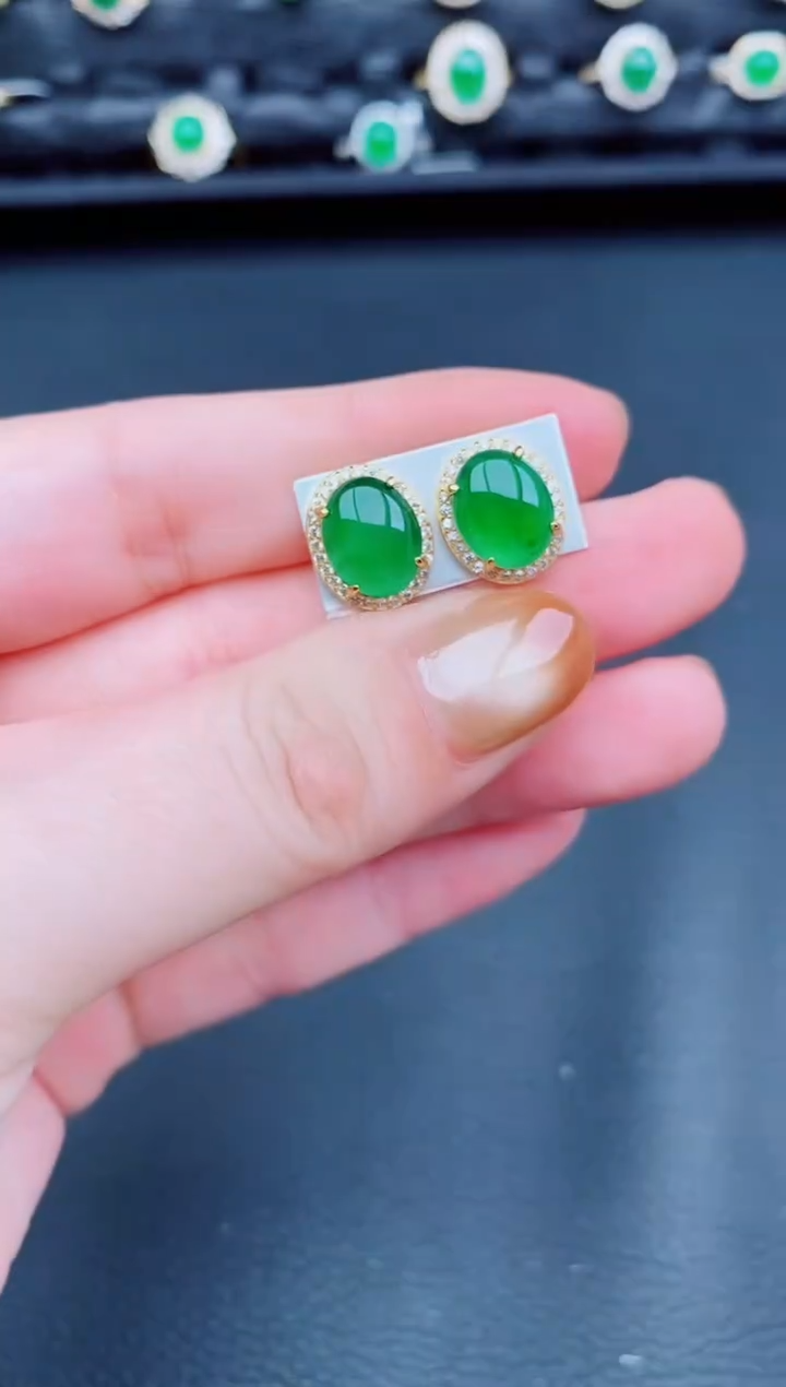 【闪购商品】翡翠耳饰银S925镶嵌天然a货翡翠152