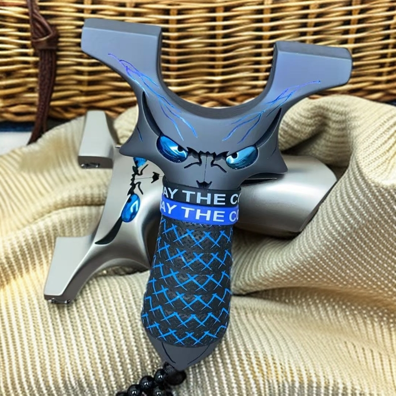 新款五代恶魔龙齿钛合金弹弓烤蓝镶嵌移动撑头款