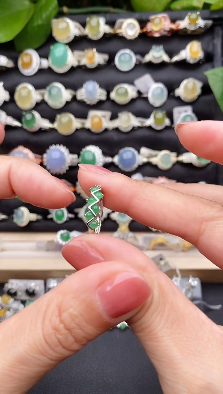 【闪购商品】翡翠戒指银S925镶嵌缅甸天然A货翡翠55  6-