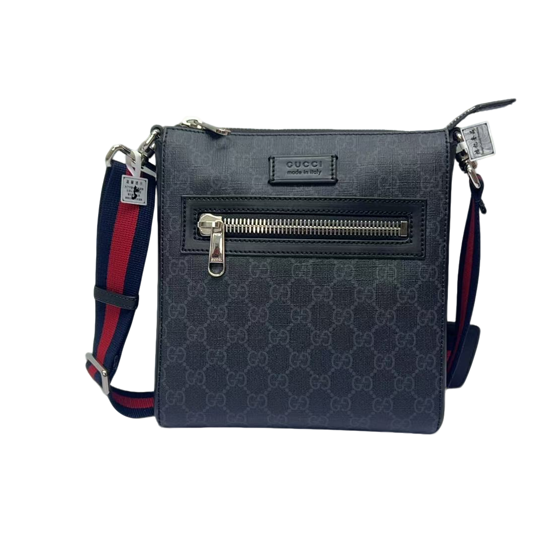 99新 GUCCI/古驰 古驰新款黑老花红蓝织带小号单肩包（223）