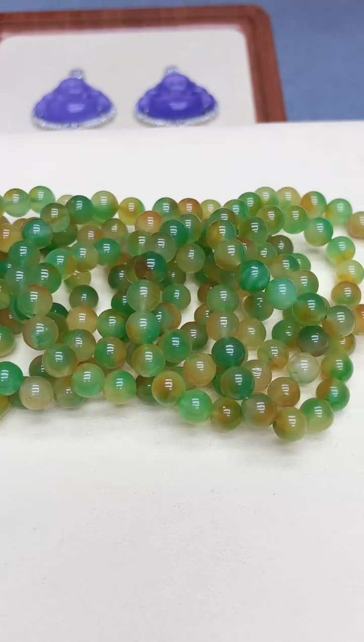 未镶嵌手链翡翠黄加绿手串