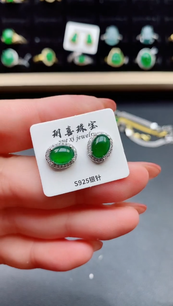 【闪购商品】翡翠耳饰银S925镶嵌12121
