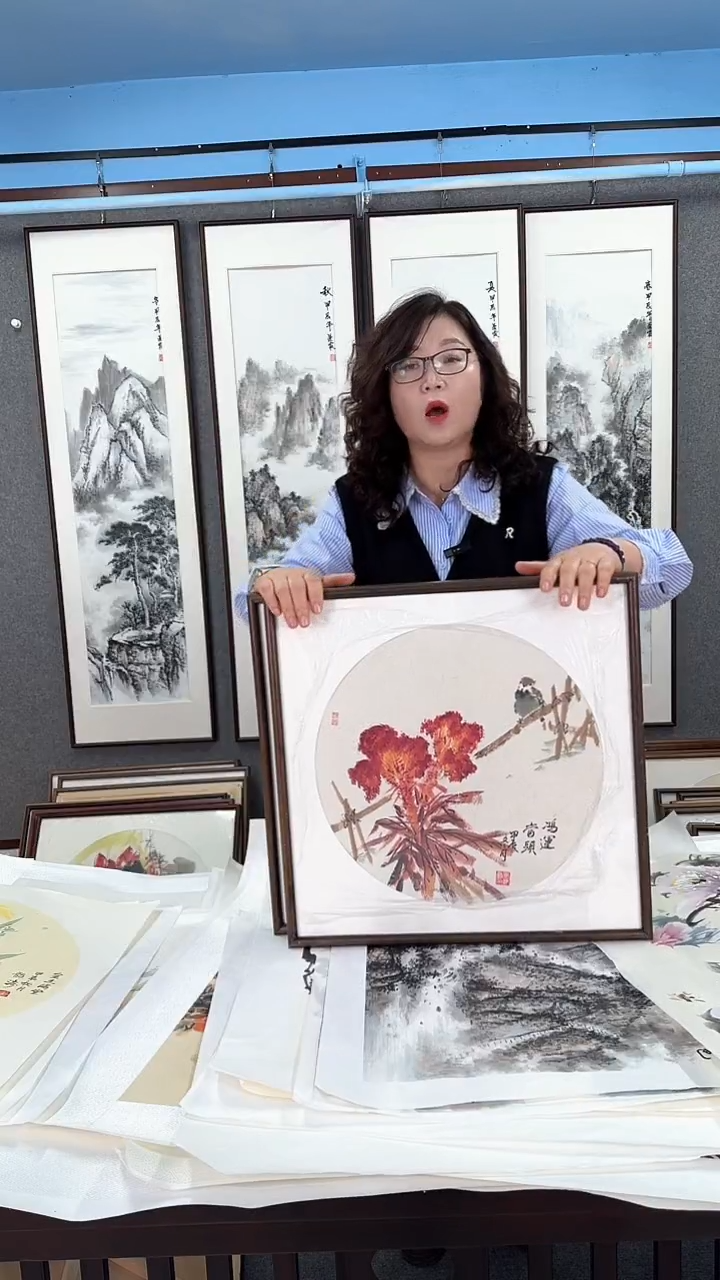 国画实木装裱  花鸟  50*50