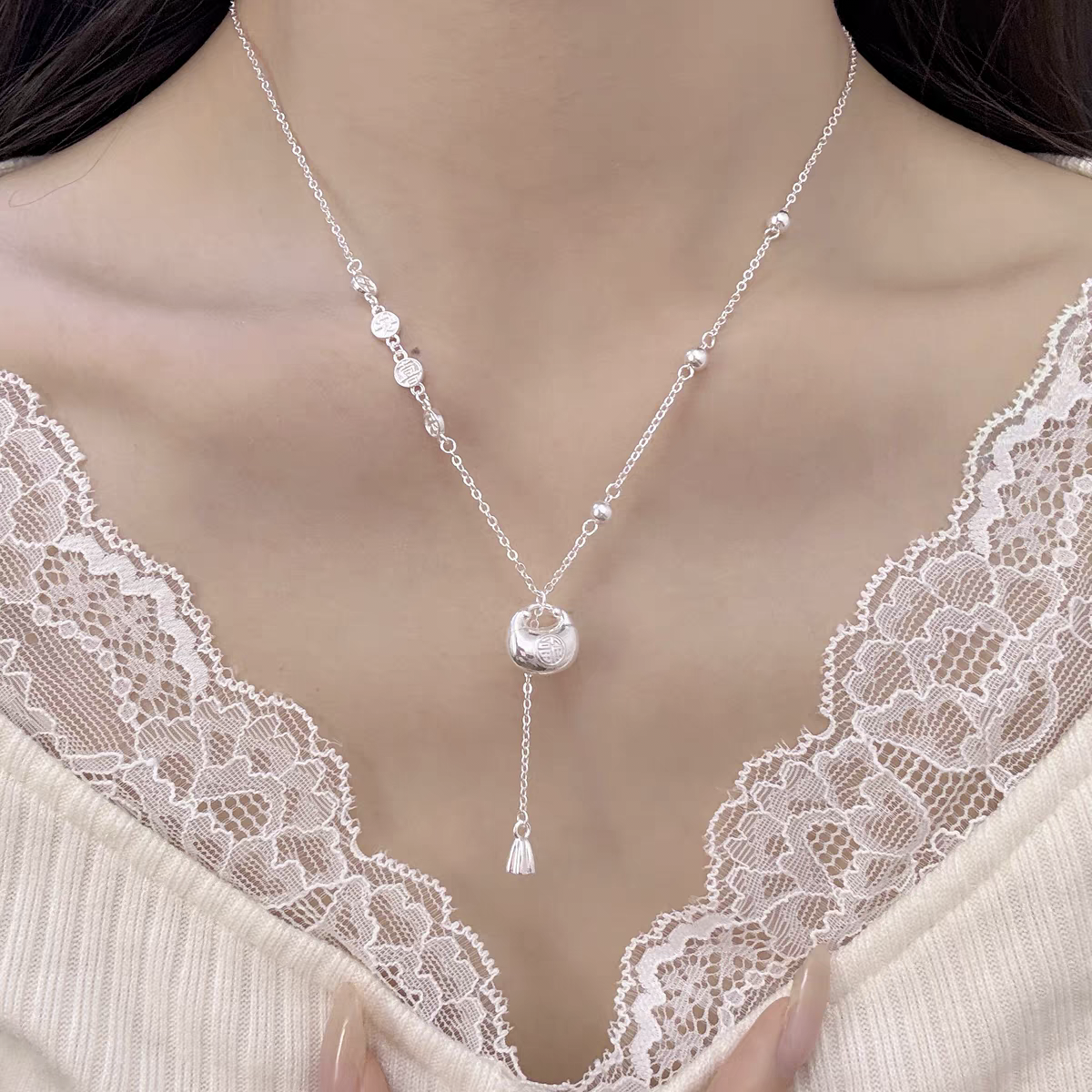 坠链均足银 足银国风新中式小胖福平安喜乐时尚套链送生日礼物