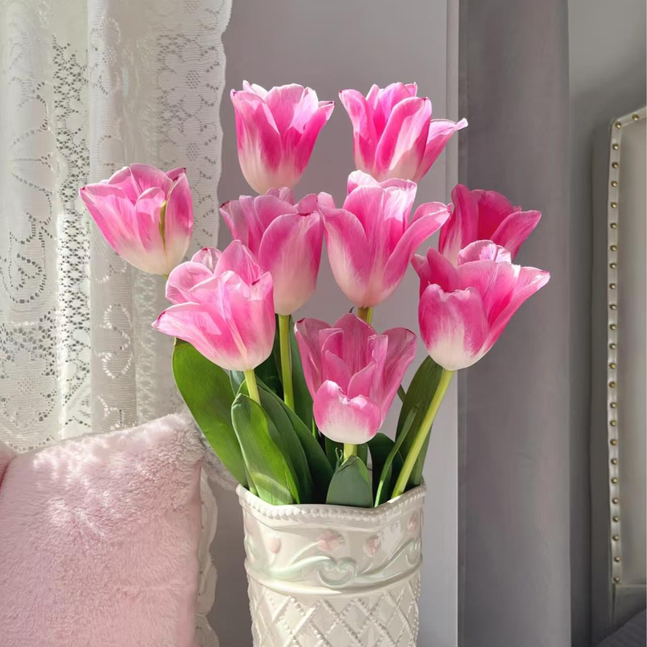 粉色【不带盆土】荷兰进口5度郁金香种球盆栽水培土培阳台庭院