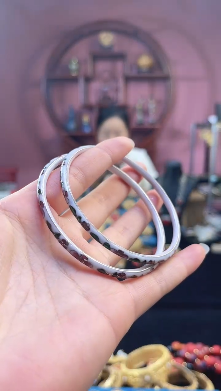 非遗 景泰蓝叮当镯 60-65可戴 一对 银蓝 白色