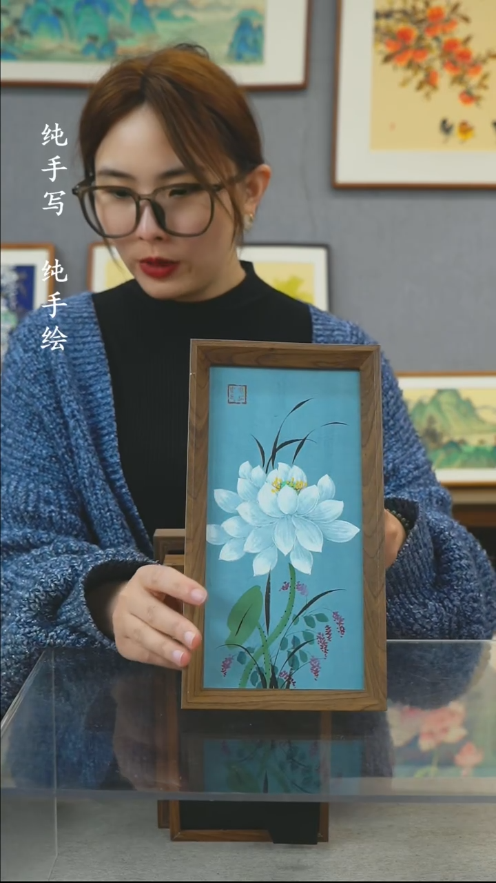 【闪购商品】国画手写手绘带框作品-16*29-荷花