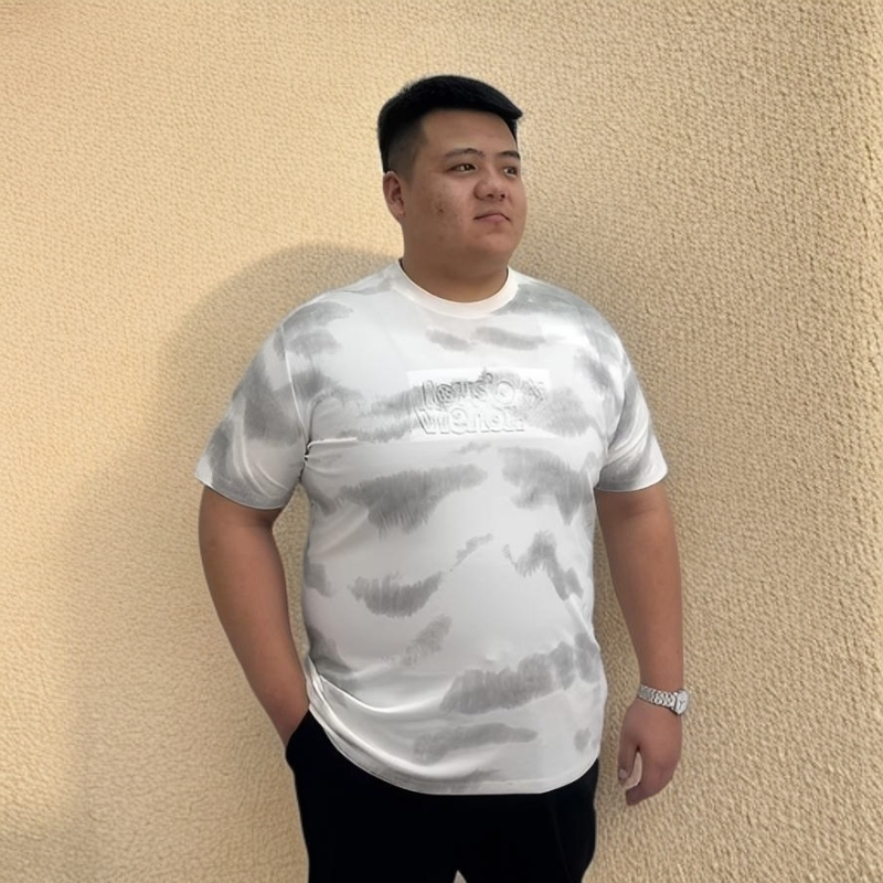 短袖日常夏季圆领美式美人鱼T恤白色满印男士春夏