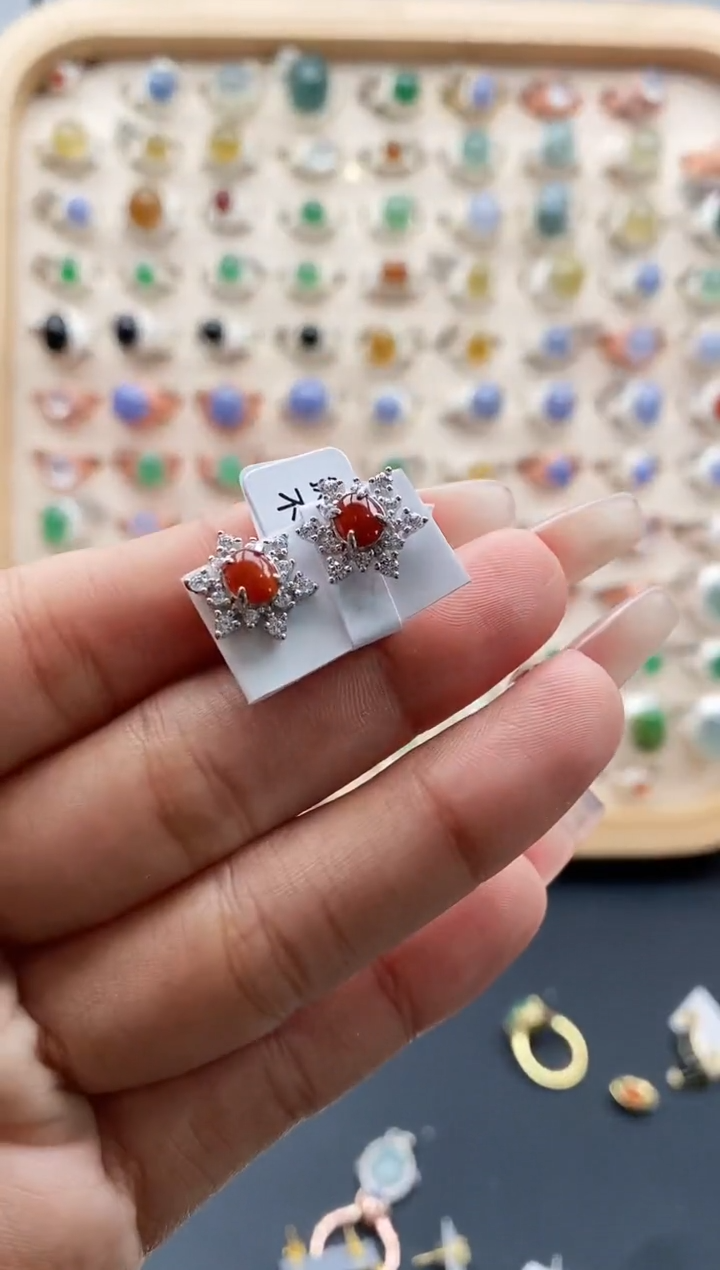 【闪购商品】翡翠耳饰银S925镶嵌缅甸天然A货翡翠222 6+