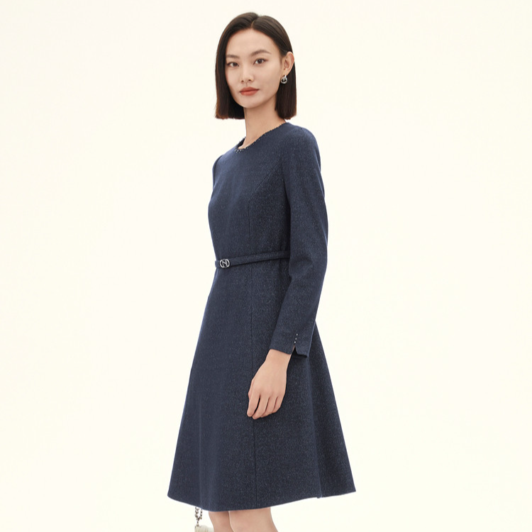 【晨粉专享价】娜尔思气质优雅羊毛连衣裙女25冬装新款A字裙