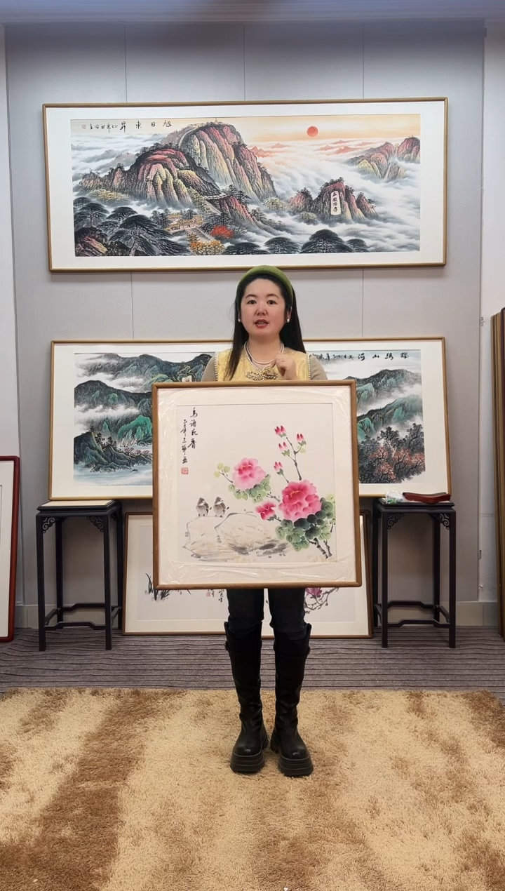 国画手绘牡丹62*62尺寸