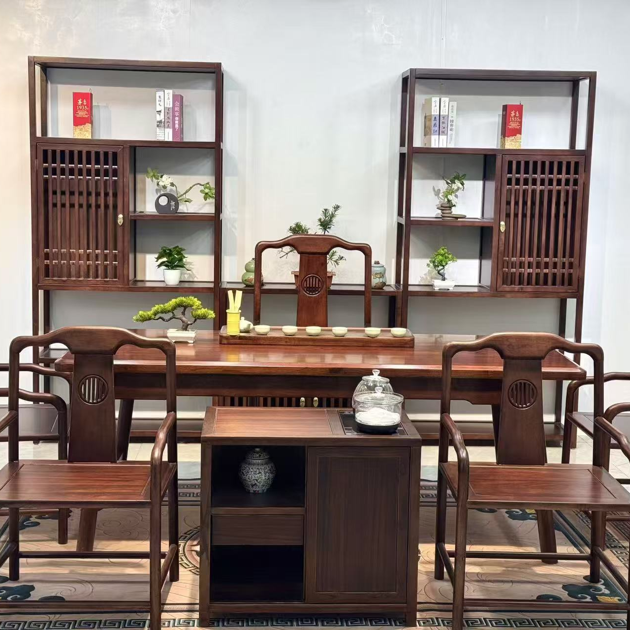 【新中式胡桃木】实木大板茶桌茶椅组合一体桌