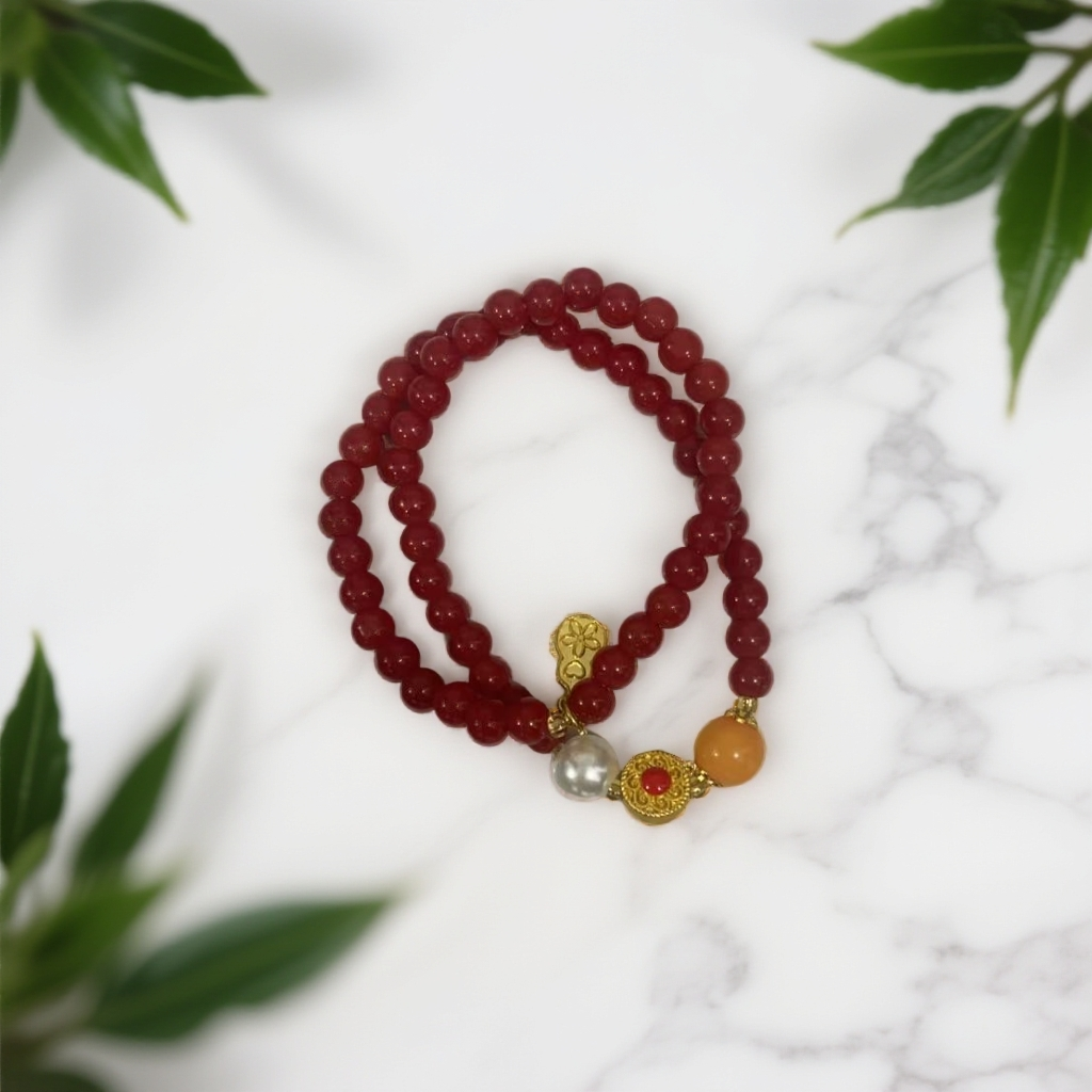 亚克力手链 红色双圈黄瑙葫芦配饰精品手串