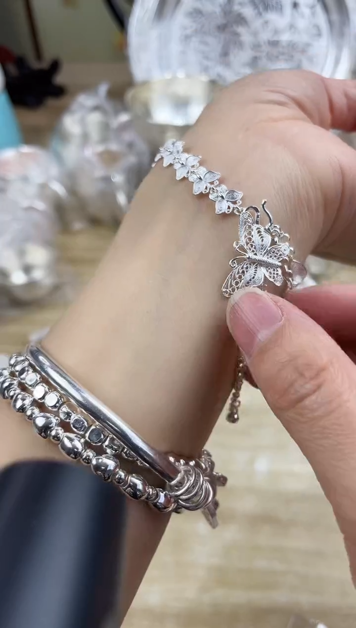 无足银蝴蝶手链手链