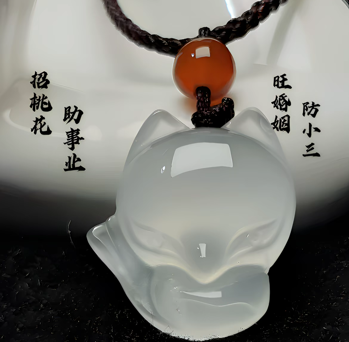 招桃花脱单天然玉髓白冰玛瑙狐狸狐仙吊坠多样性发货