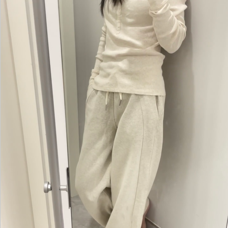 卫裤女高腰抽绳阔腿裤秋冬宽松运费休闲直筒裤加绒外套-2720