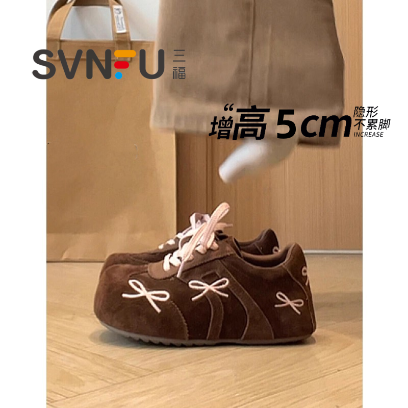 三福丑萌蝴蝶结勃肯鞋女2025新款冬季加绒泡芙面包鞋内增高德训鞋