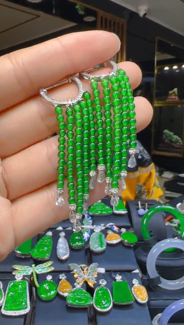 银S925镶嵌翡翠耳饰032(多样性发货发其一)