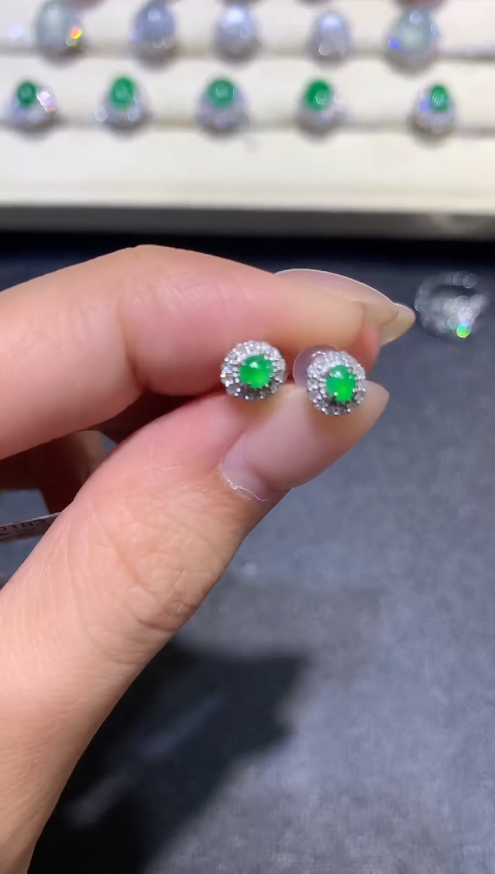 【闪购商品】翡翠耳饰18K金镶嵌a44多样性一件发货