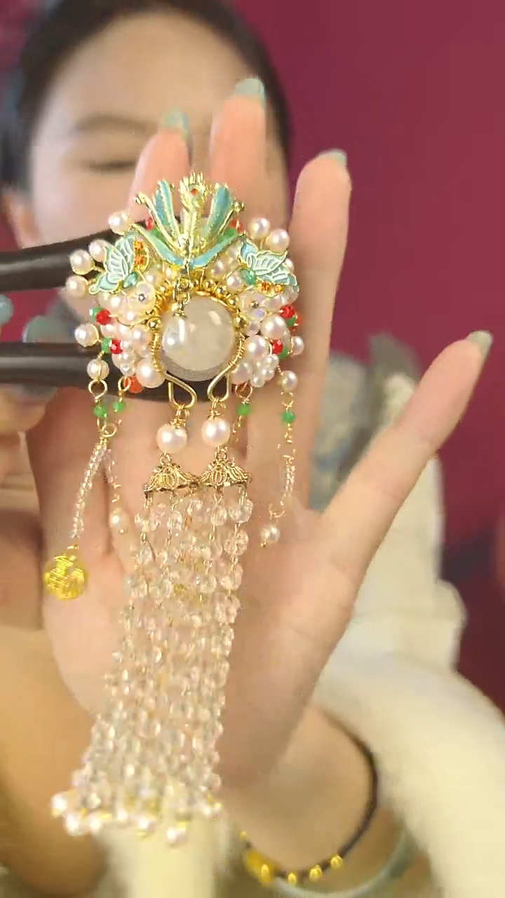 非金属木质F052白凤凰双簪黑檀