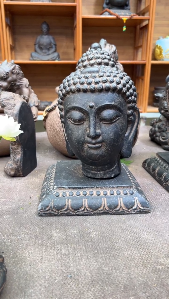 陶土小佛首+莲花底座