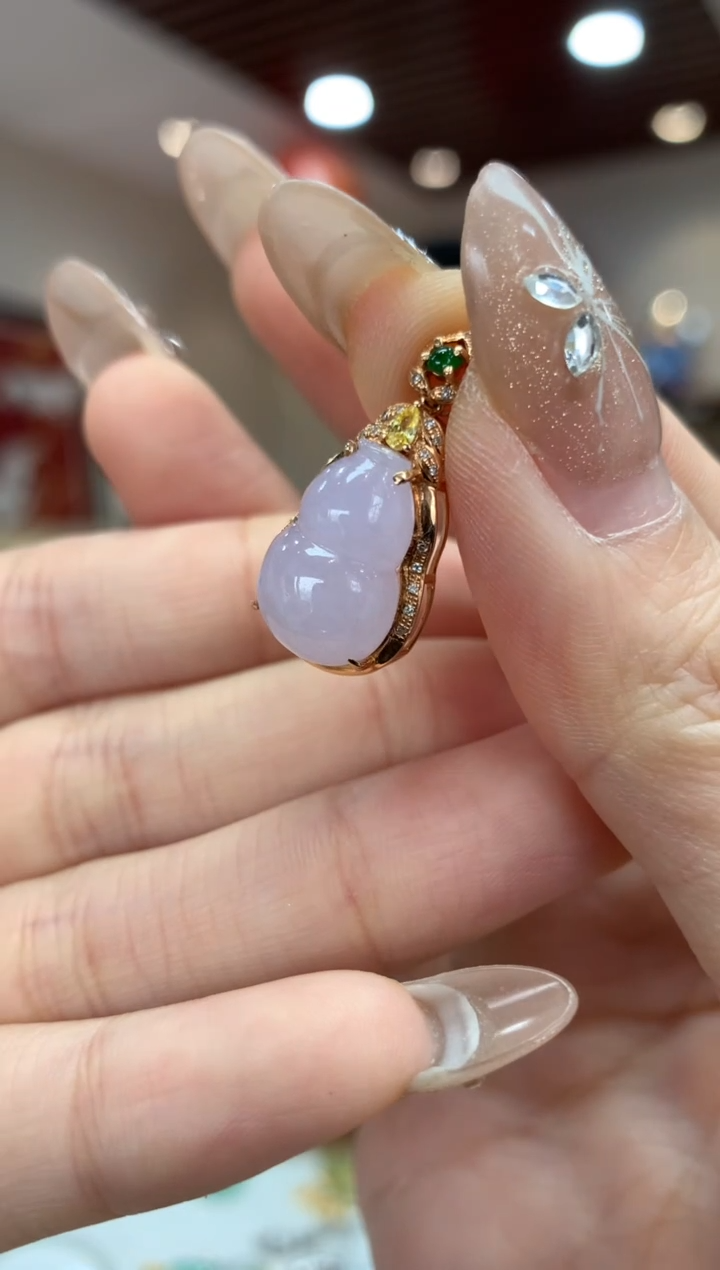【闪购商品】翡翠吊坠(不含链)18K金镶嵌葫芦