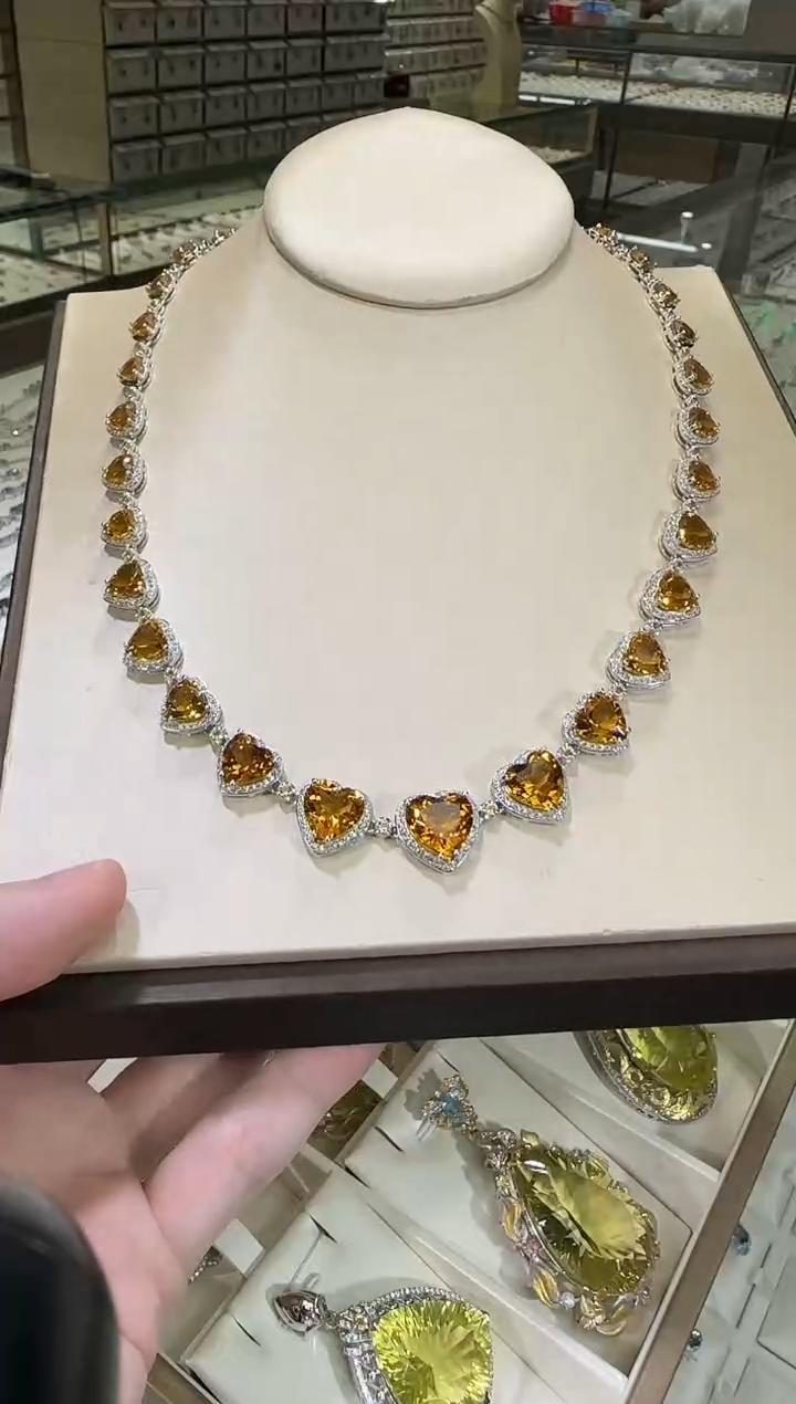 颈饰银S925镶嵌黄晶展会孤品11mm高级款套链