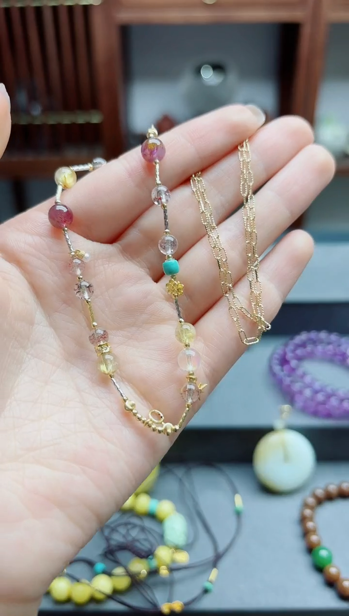 18K金镶嵌颈饰水晶18K金水晶多宝项链ZX