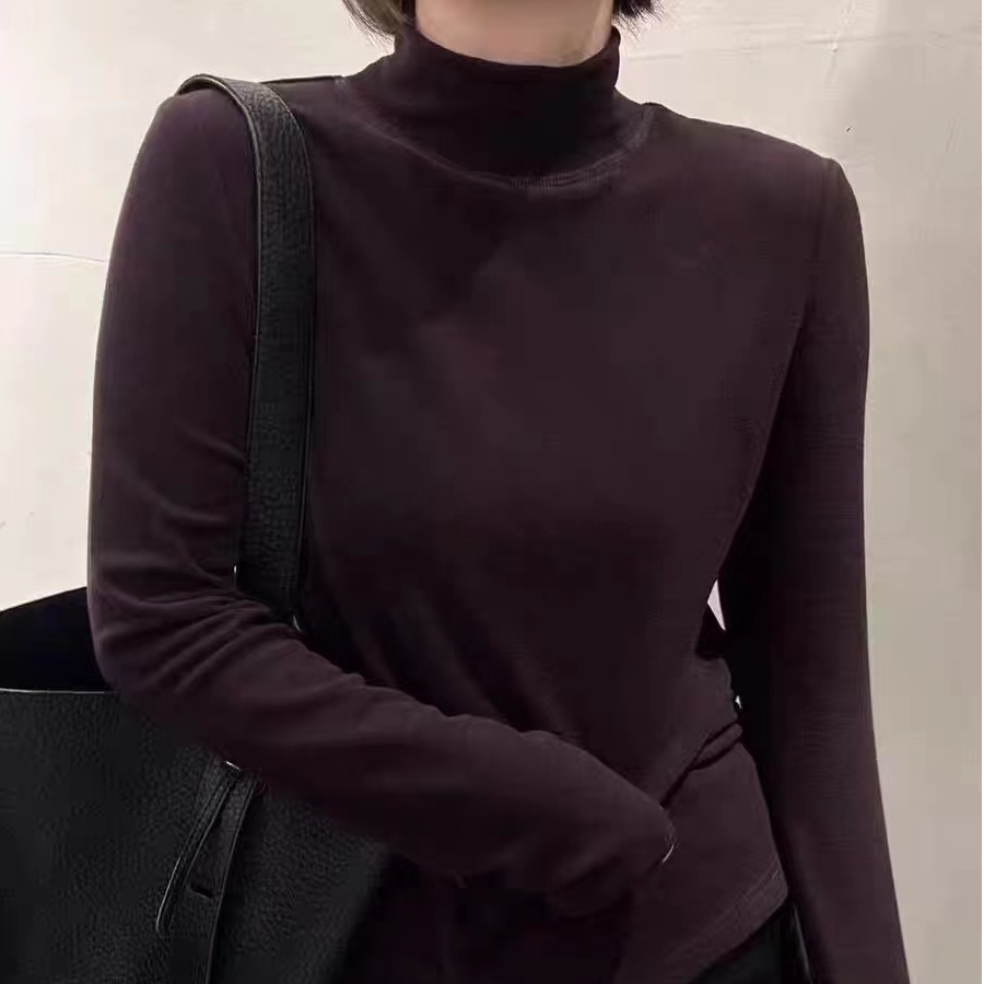 【左耳与麻】2025冬季新5%羊绒95%棉立领长袖显瘦纯色打底衫女9121