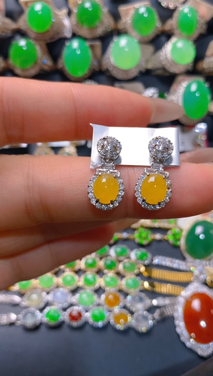 【闪购商品】翡翠银S925镶嵌耳饰天然A货翡翠1