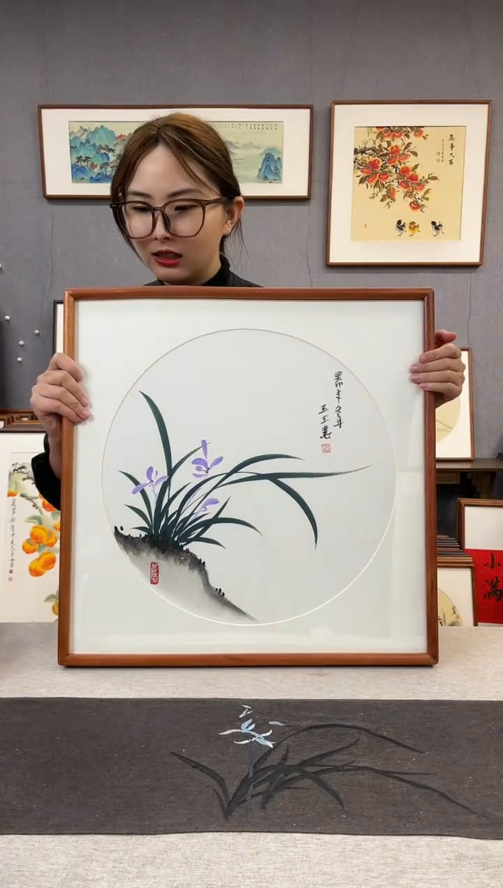 【闪购商品】国画手写手绘带框作品-52*52-