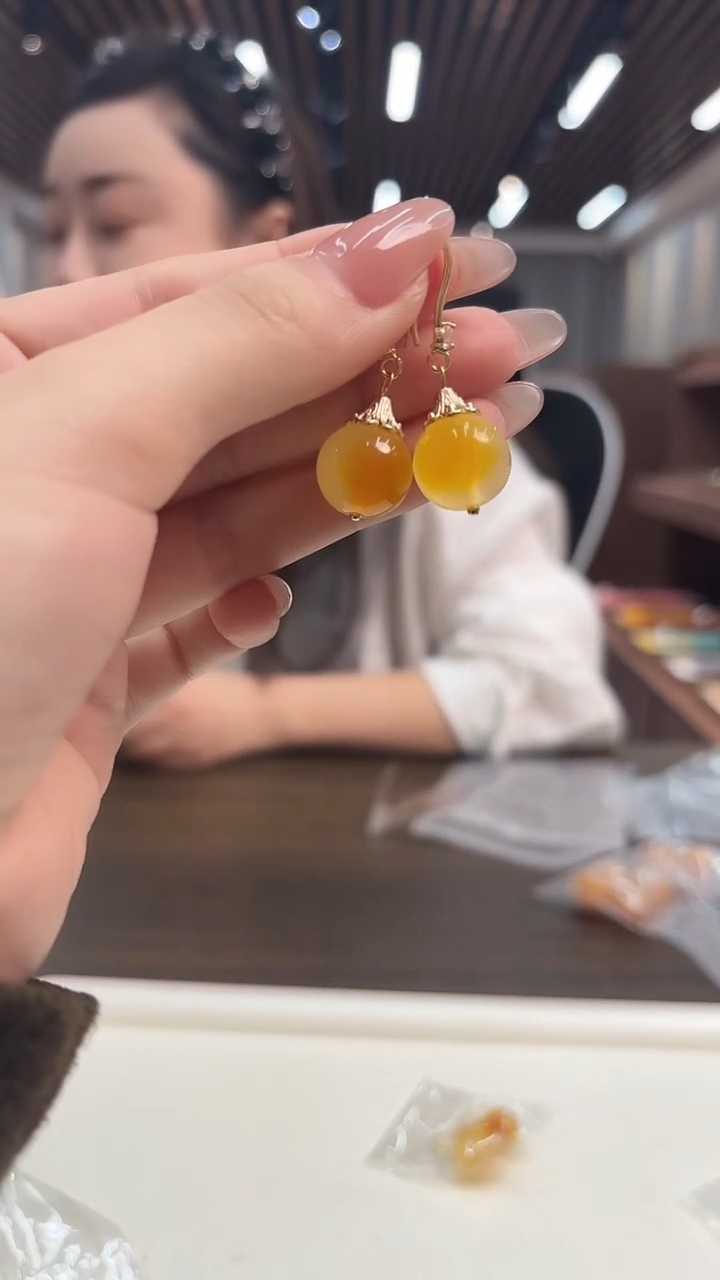 14K金镶嵌翡翠耳饰DIY款E966