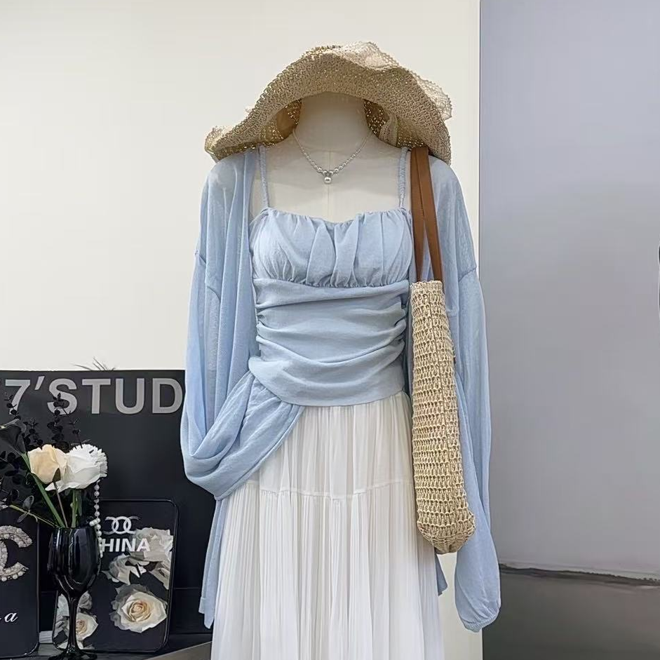 【冰雾蜜语】褶皱吊带+披肩套装两件套-1003+1010