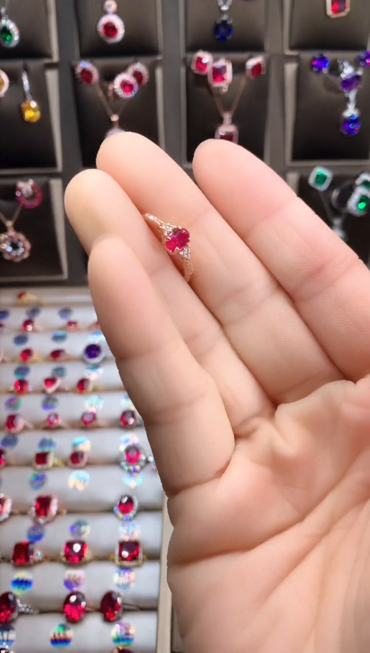 【闪购商品】红宝石戒指银S925镶嵌玫瑰金4.6