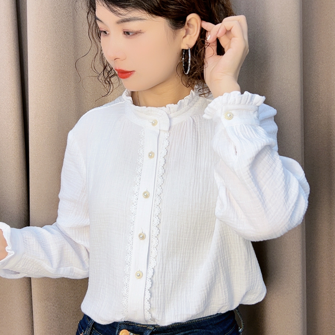 芳姐-CS1075木耳花边领秋冬新款双层棉纱气质时尚省心穿搭