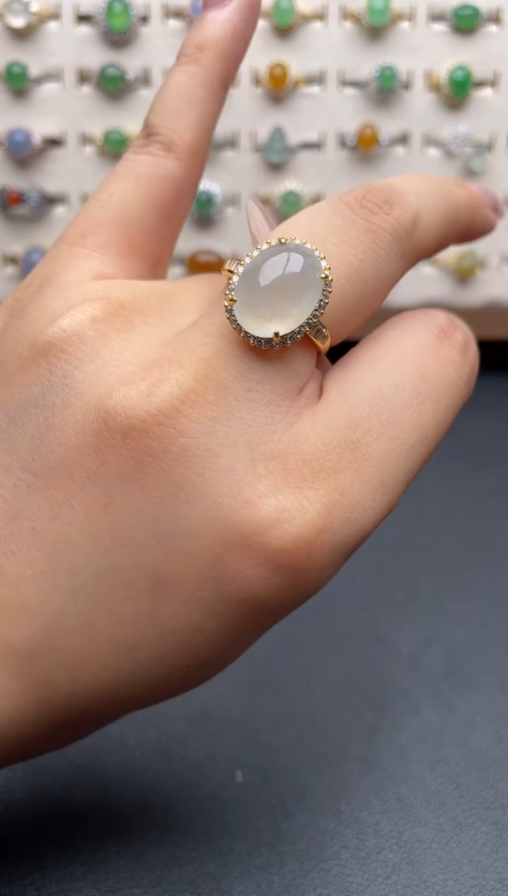 银S925镶嵌戒指翡翠一物一证一礼盒