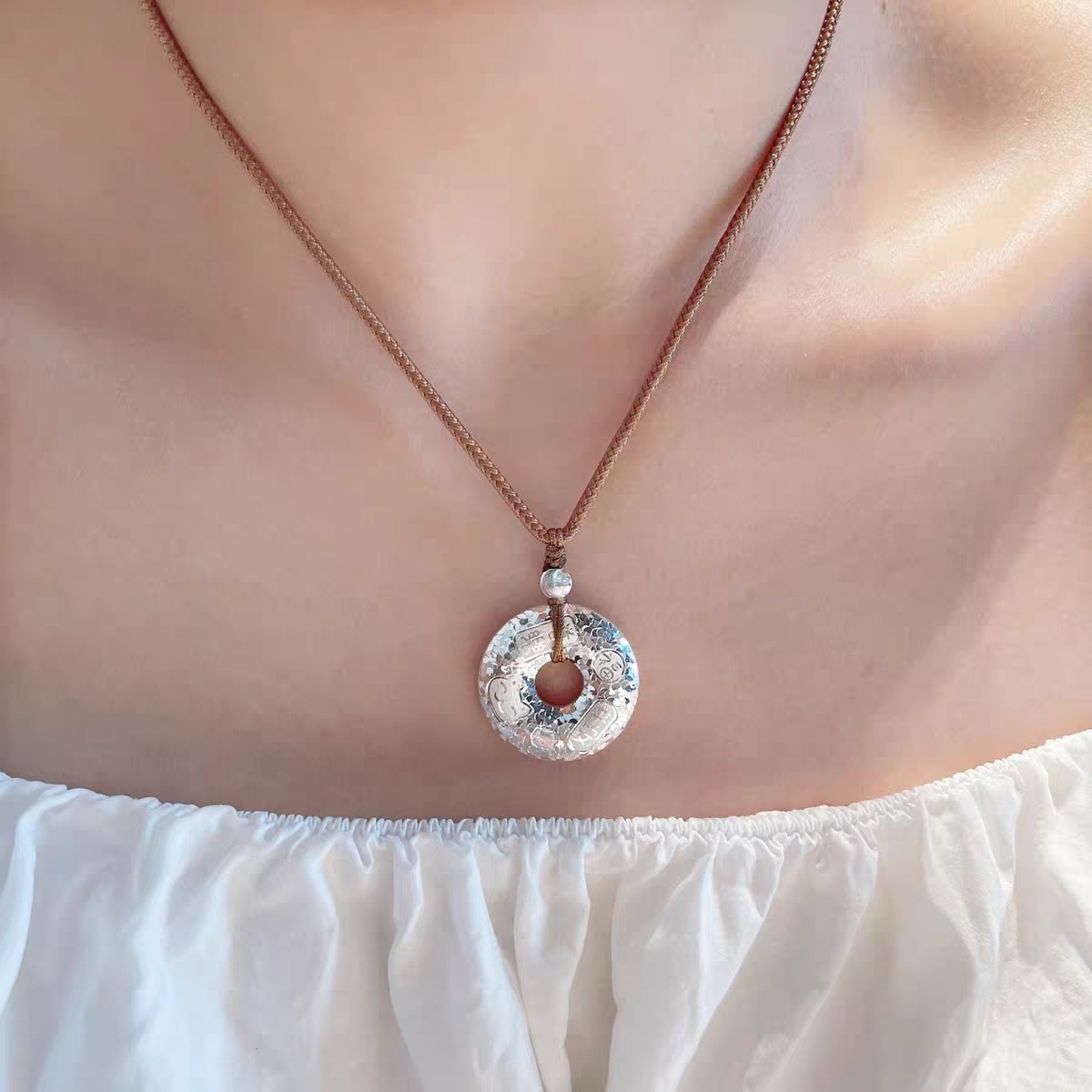 吊坠足银 【如意】足银999碎碎冰平安扣实心新款正品灵动时尚手工