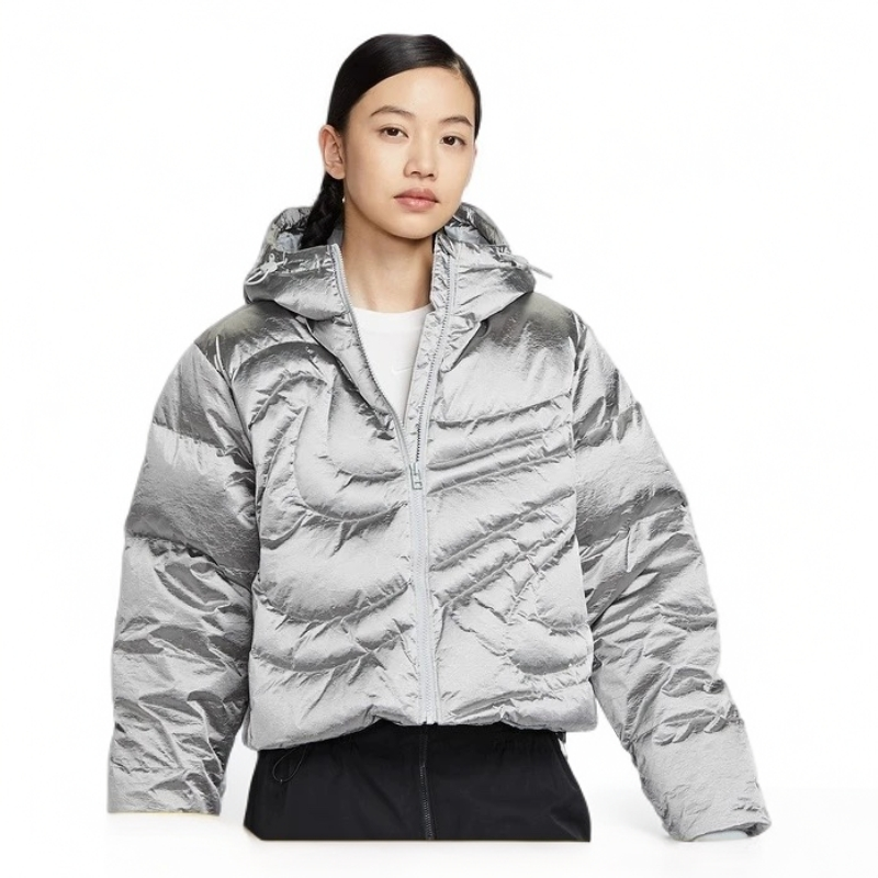 NIKE/耐克【双旦礼】女宽松暖钩羽绒服夹克25冬新款银色IB2004-095