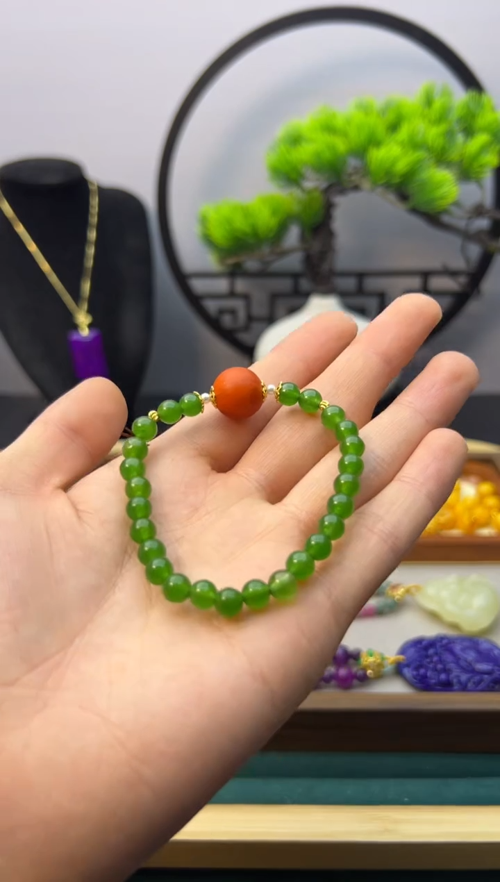 【闪购商品】和田玉手链14K金镶嵌S435          