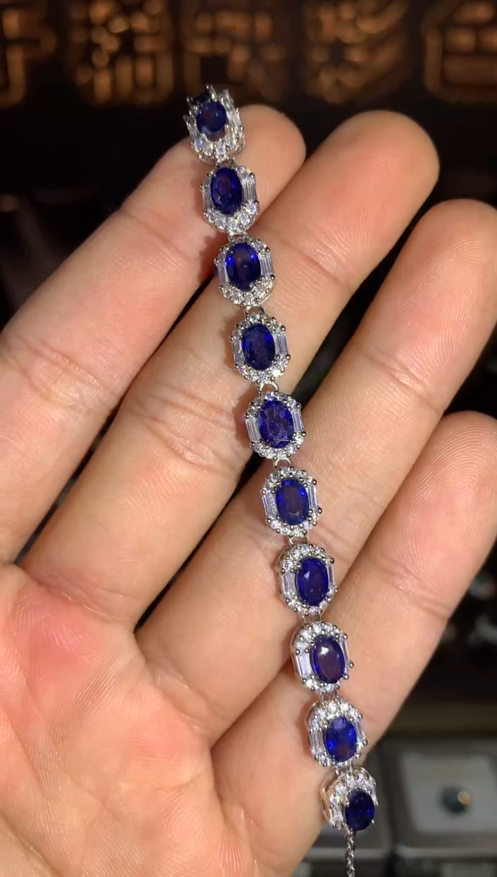 【闪购商品】蓝宝石手链银S925镶嵌天然-微瑕