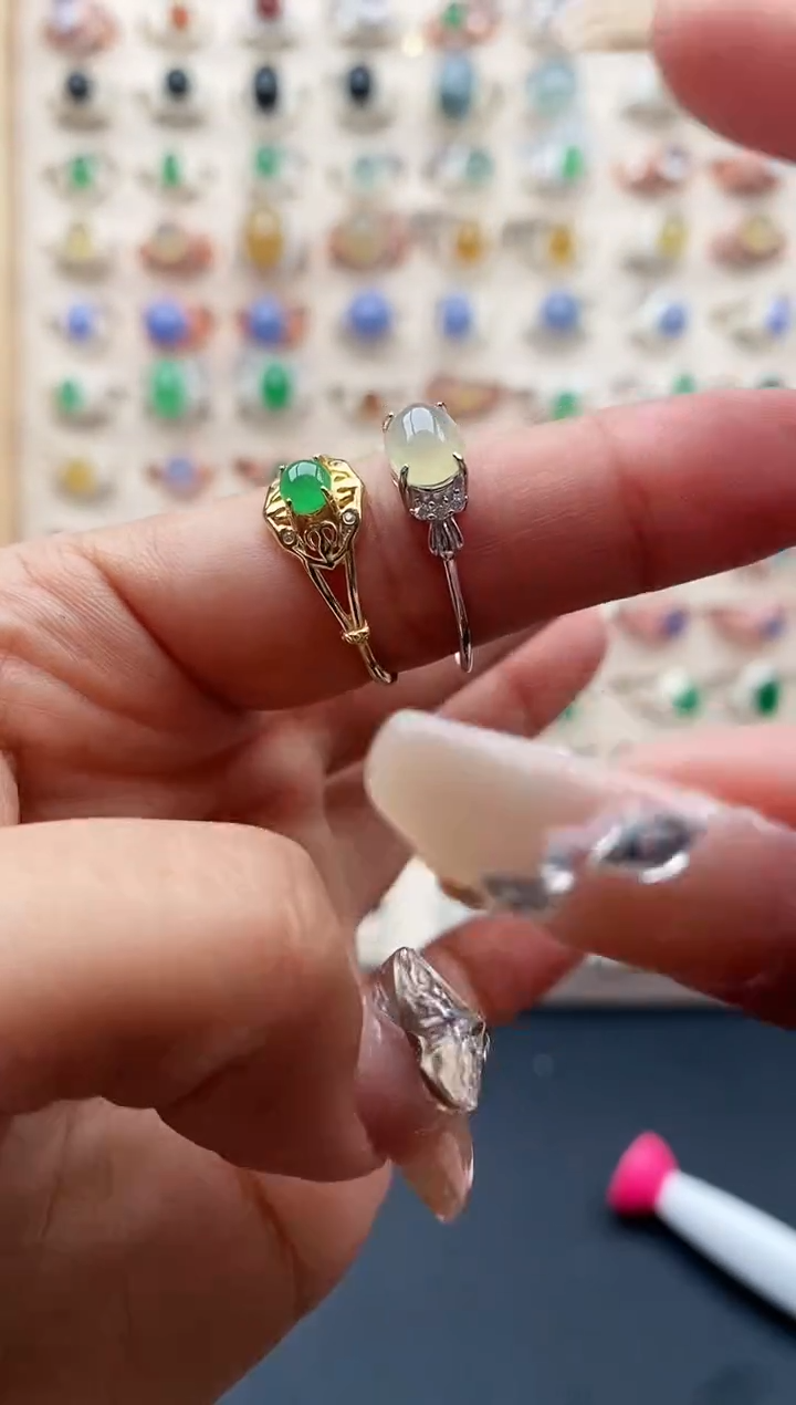 【闪购商品】翡翠戒指银S925镶嵌缅甸天然A货翡翠111  10+10