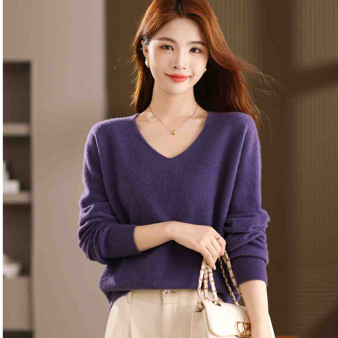 新款短拉毛v领针织女秋冬百搭基础打底衫MG9907