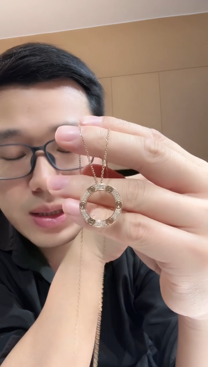 【闪购商品】钻石套链18K金镶嵌k玫大饼套链GHJ